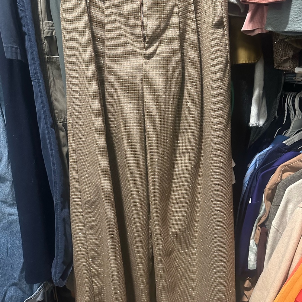 Anthropologie Black & Brown Wide Leg Pants with Sequins